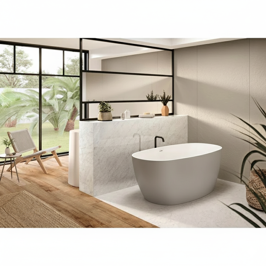 Acquabella Carezza Center Drain 63x31 Freestanding Bathtub in Snow White with Light Gray, CZB6331MLW, Retail: $10,000.00, FINAL PRICE: $1,499.99 + TAX