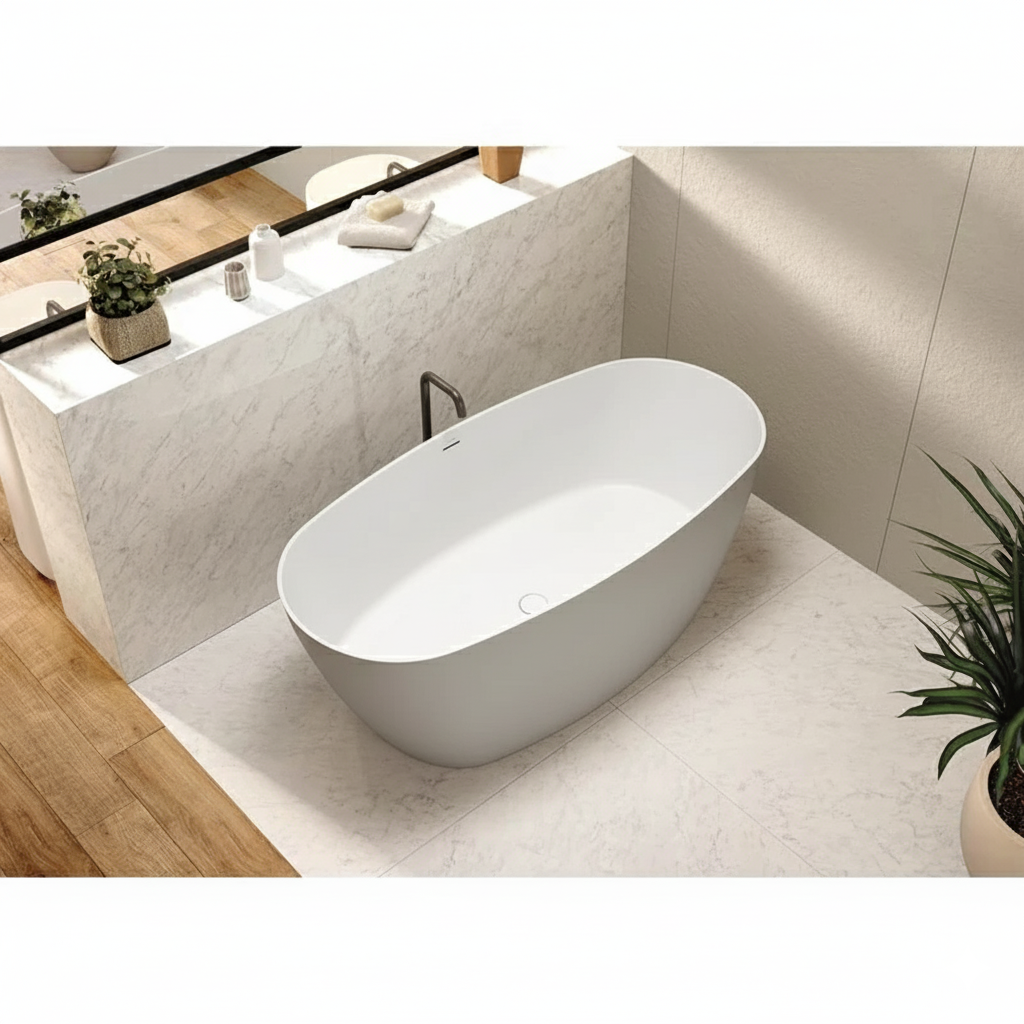 Acquabella Carezza Center Drain 63x31 Freestanding Bathtub in Snow White with Light Gray, CZB6331MLW, Retail: $10,000.00, FINAL PRICE: $1,499.99 + TAX