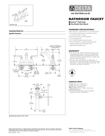 Delta Aubrey Two Handle Centerset Bathroom Faucet Stainless, 25704LF-SS MSRP: $159.85, Clearance, Loc: Rug1