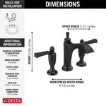 Delta Dorval Two Handle Widespread Bathroom Faucet In Matte Black, 3556-BLMPU-DST