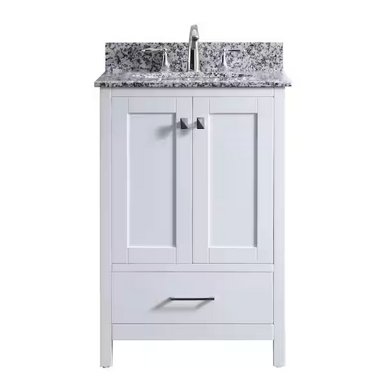 Caroline Madison 24-in Bathroom Vanity in White with Arctic White Granite Top with Square Undermount Sinks, GS-28024-AWGSQ-WH, [FB286]