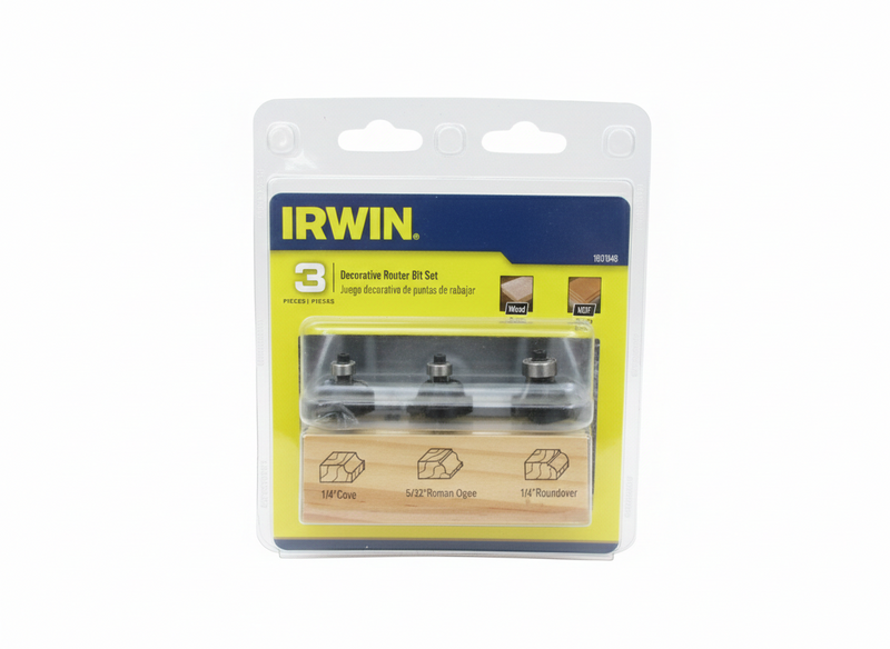 IRWIN 3-Piece Carbide-Tipped Router Bit Set, 42526931413