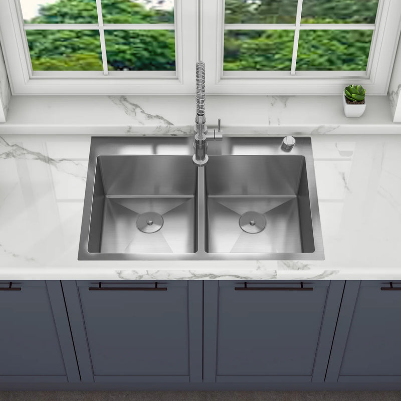 Duko Sink 33-IN Drop-In Double Bowl (Sink Only), HT3322D-S-9