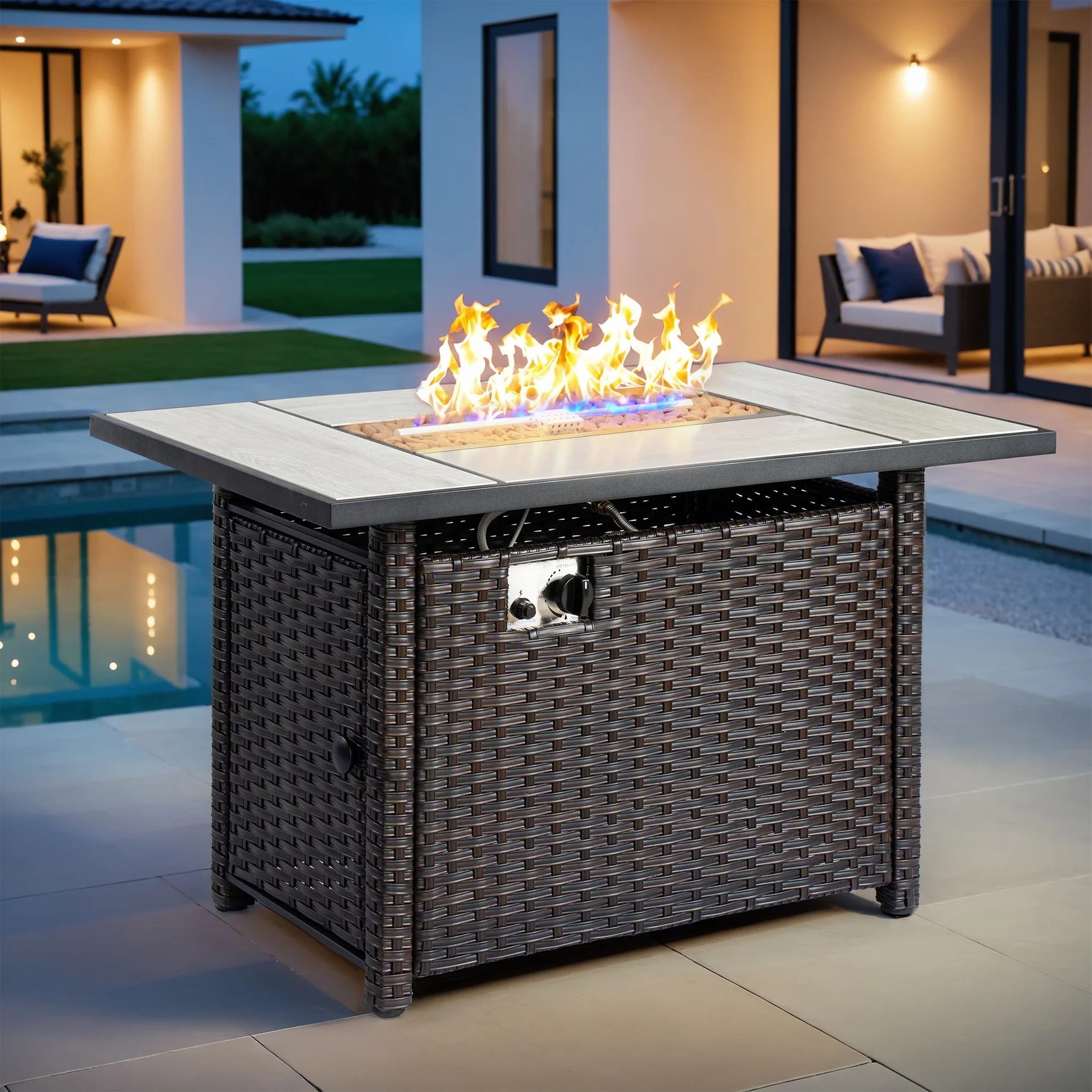 Ovios Rectangle Patio Propane Outdoor 42.12'' Fire Pit Table with Lid, GYM84004BNTC *HD2509, Retail: $329.00, FINAL PRICE: $179.99 + TAX