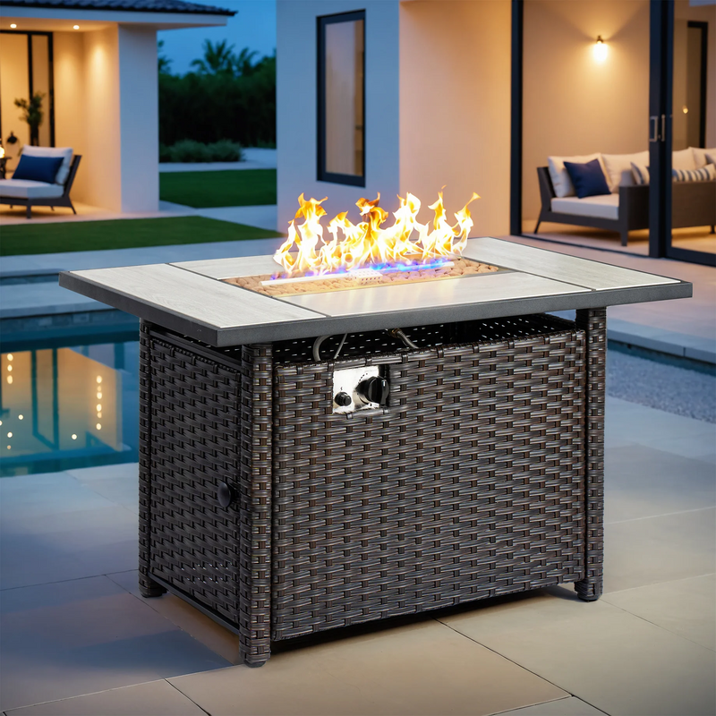 Ovios Rectangle Patio Propane Outdoor 42.12'' Fire Pit Table with Lid, GYM84004BNTC *HD2509, Retail: $329.00, FINAL PRICE: $179.99 + TAX