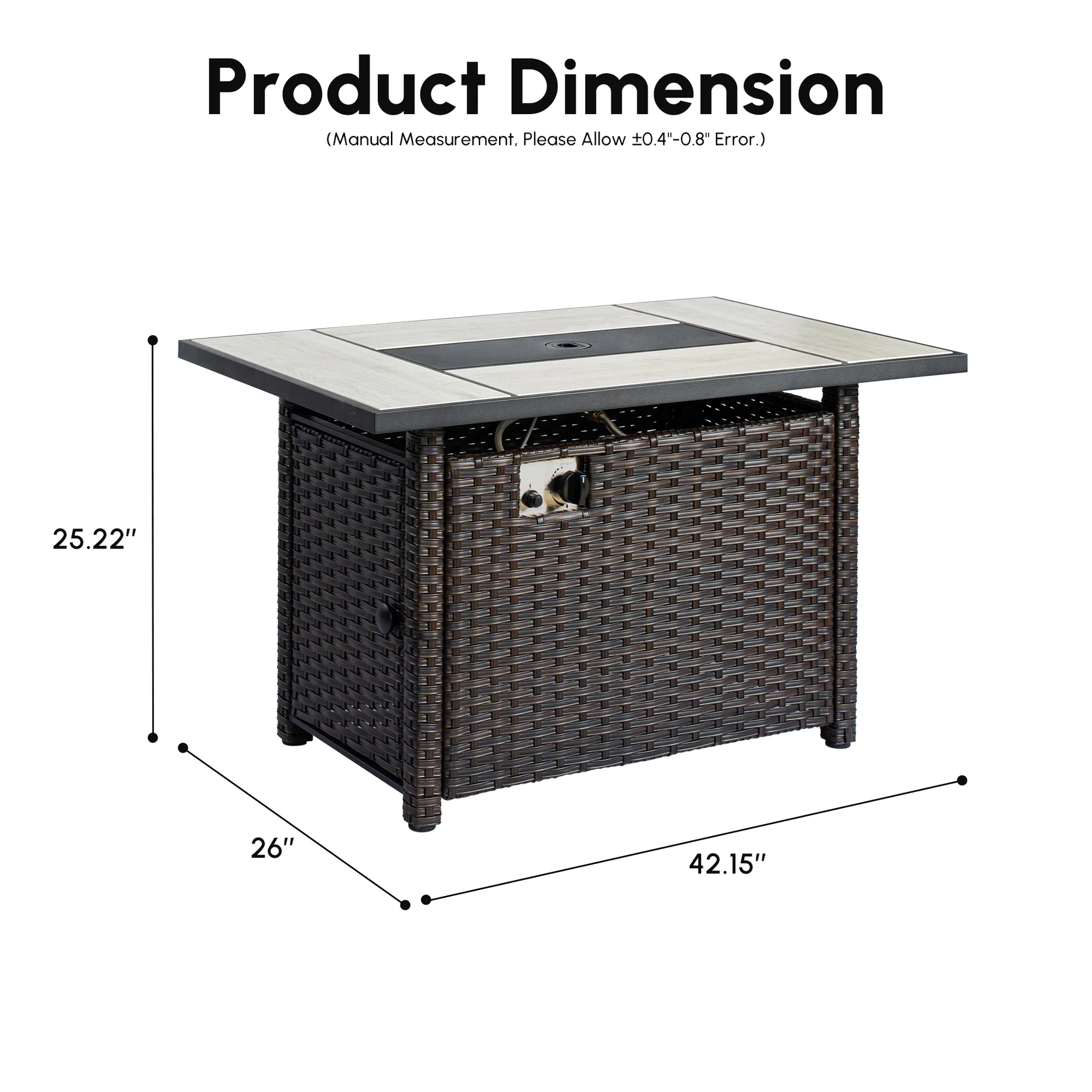 Ovios Rectangle Patio Propane Outdoor 42.12'' Fire Pit Table with Lid, GYM84004BNTC *HD2509, Retail: $329.00, FINAL PRICE: $179.99 + TAX