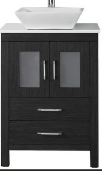 Dior 24-in Zebra Gray Single Sink Bathroom Vanity with White Marble Top, KS-70024-WM-ZG