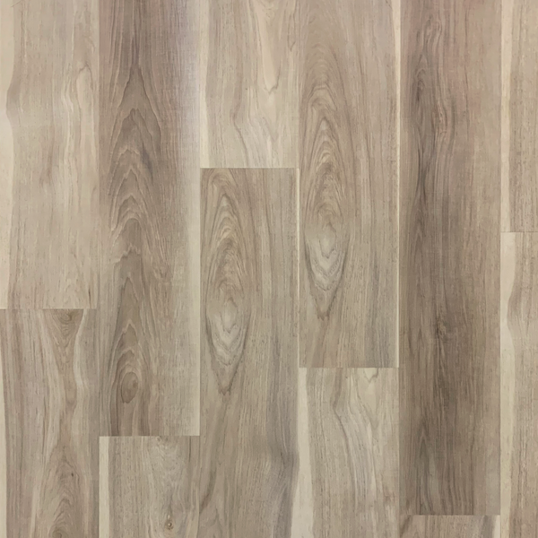 Close-up of wood-patterned flooring with a focus on texture and color variation.