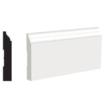 A pair of white prime baseboards, one shown from the side and the other from the top, against a white background.