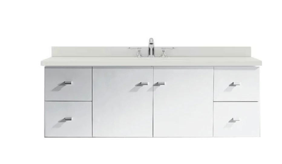 Virtu USA Clarissa 61-in White Single Sink Floating Bathroom Vanity with Custom Quartz Top