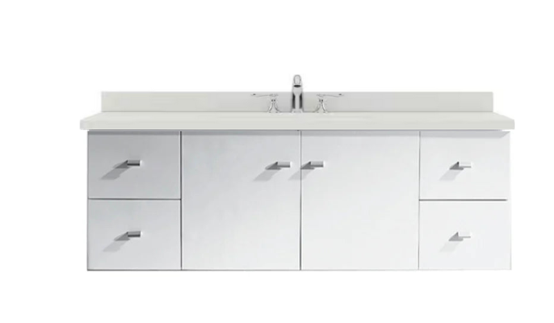 Virtu USA Clarissa 61-in White Single Sink Floating Bathroom Vanity with Custom Quartz Top