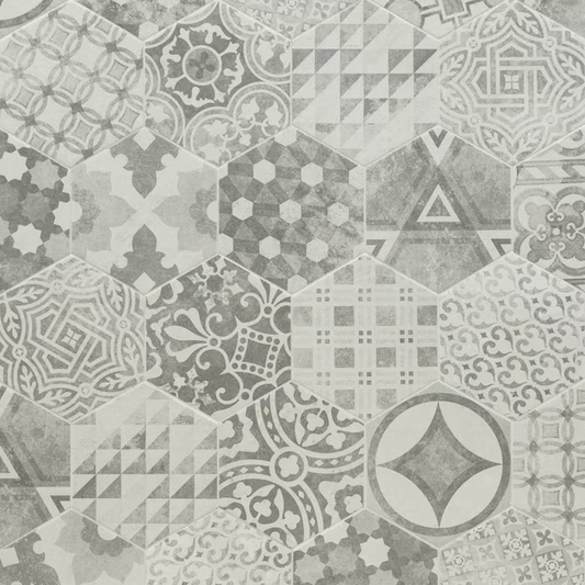 ** PER PCS ** Kenzzi Mixana Hexagon Encaustic 7x8 Floor and Wall Tile MSI, 35pcs, 10.85sf , FINAL:$ 0.69/pc, Loc: MT5-E