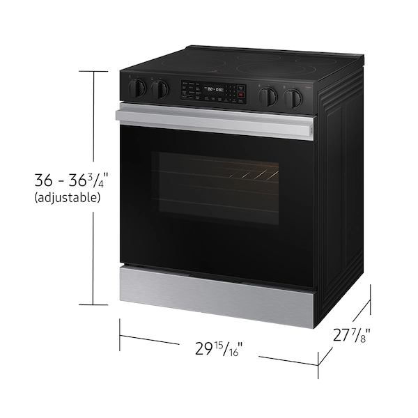 Samsung 30-in Glass Top 5 burners 6.3-cu ft Air Fry Slide-In Electric Range (Fingerprint Resistant Stainless Steel), NE63BG8315SS *BG, MSRP: $1,099.00, FINAL PRICE: $799.99 + TAX