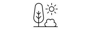 Simple line drawing of a tree, cloud, and sun on a white background