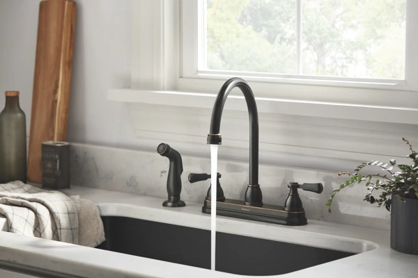 Peerless Elmhurst Two Handle Kitchen Faucet with Spray in Oil Rubbed Bronze, P2865LF-OB, MSRP: $125.93, FINAL PRICE: $53.99 + TAX