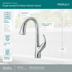 Peerless Parkwood Single Handle Pulldown Kitchen Faucet in Chrome, P7935LF, MSRP: $314.86, FIANL PRICE: $79.99 + TAX