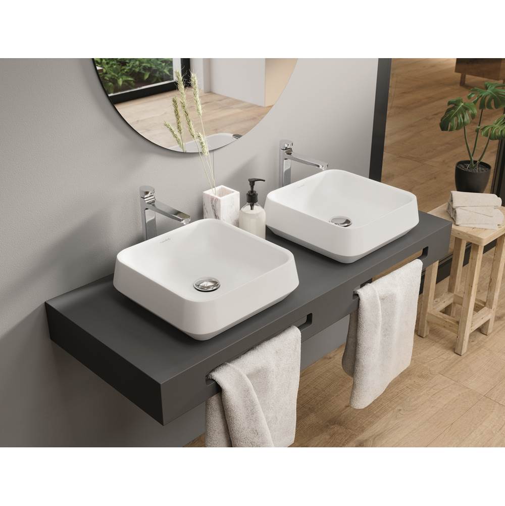 Acquabella Venet Square Vessel Sink 15x15  in Snow White, VNS1515SW, Paired with Vanity