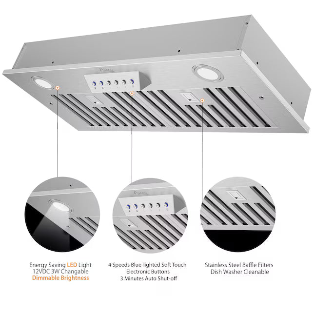 Awoco 36-in Ducted 800-CFM Stainless Steel Insert Under Cabinet Range Hood, RH-SP06-BLW *JR2510, Retail: $510.22, FINAL PRICE: $239.99 + TAX