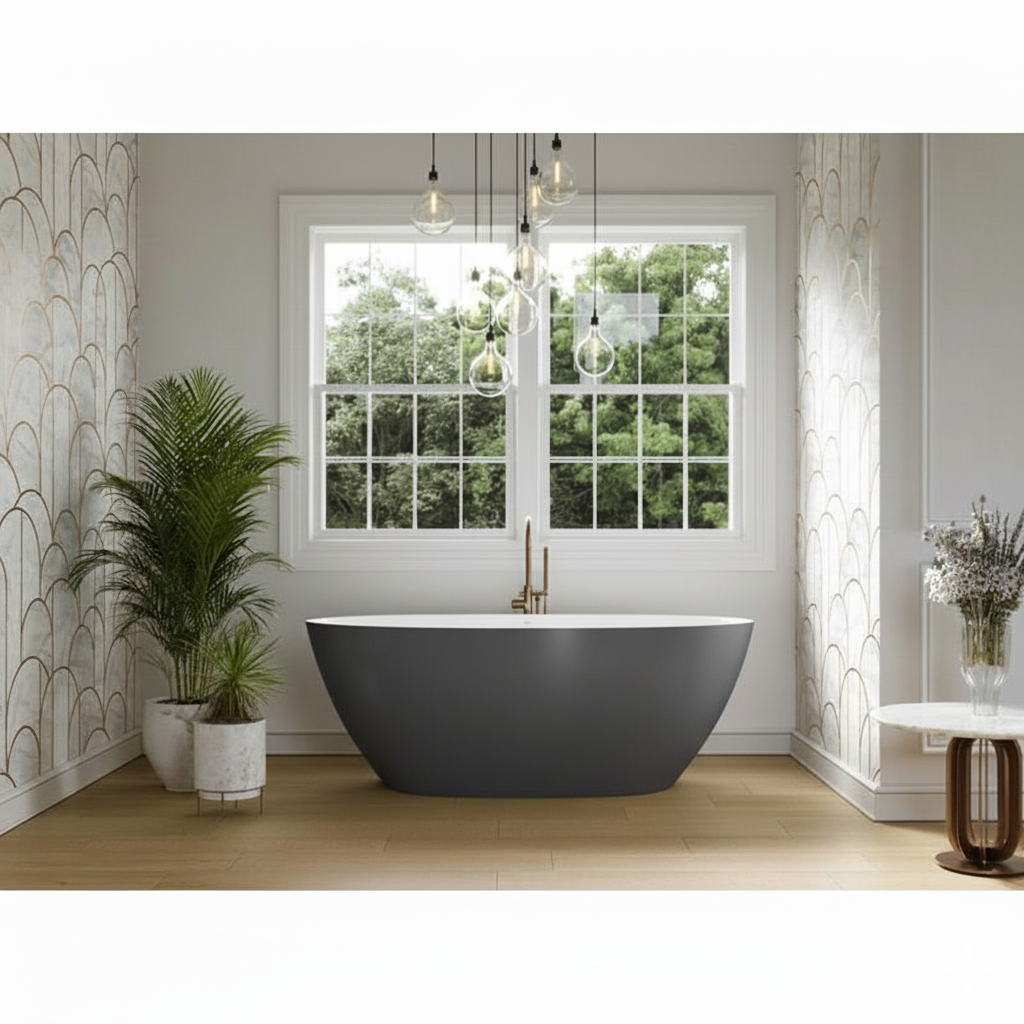 Acquabella Ruby Center Drain 66x32 Freestanding Bathtub in Snow White and Dark Grey, RUB6632MDW, Retail: $10,000.00, FINAL PRICE: $1,499.99 + TAX