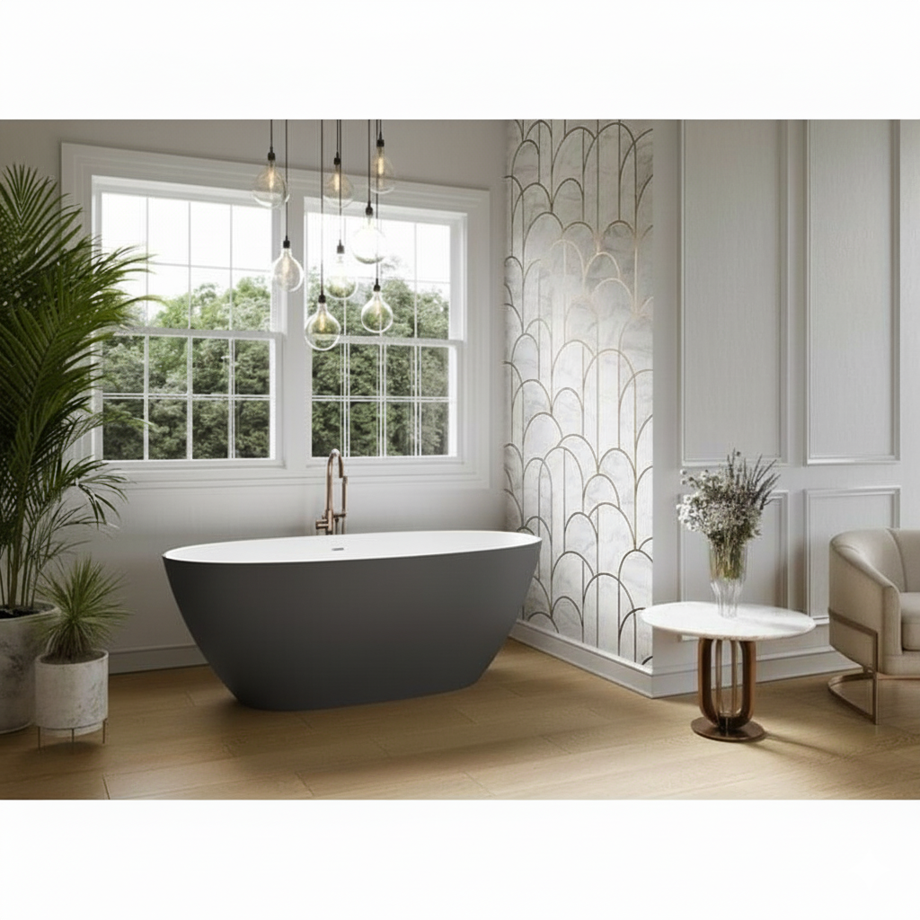 Acquabella Ruby Center Drain 66x32 Freestanding Bathtub in Snow White and Dark Grey, RUB6632MDW, Retail: $10,000.00, FINAL PRICE: $1,499.99 + TAX