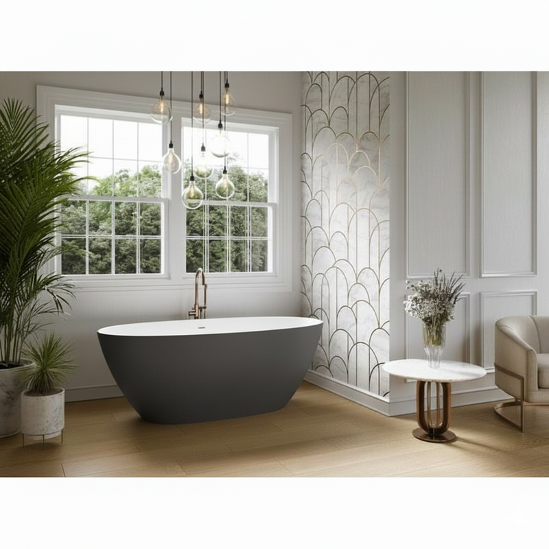 Acquabella Ruby Center Drain 66x32 Freestanding Bathtub in Snow White and Dark Grey, RUB6632MDW, Retail: $10,000.00, FINAL PRICE: $1,499.99 + TAX