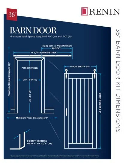 Renin Glim 4-Lite 36x84 Barn Door in Ashen White with Soft Close, [FB296]