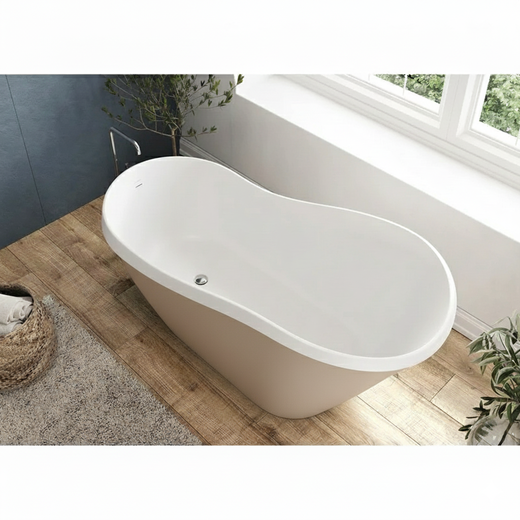Acquabella Serena Center Drain 67x28 Freestanding Bathtub in Snow White and Brown, SB6728MBNW, MSRP: $10,000.00, FINAL PRICE: $1,499.99 + TAX