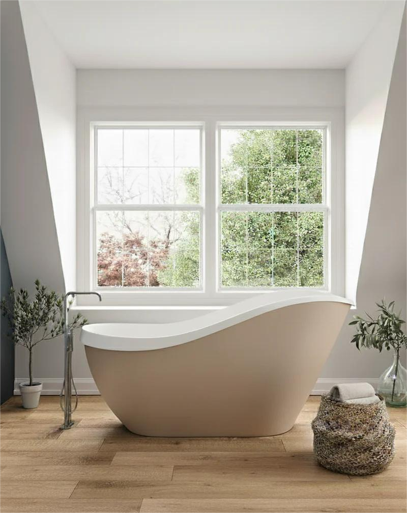 Acquabella Serena Center Drain 67x28 Freestanding Bathtub in Snow White and Brown, SB6728MBNW, MSRP: $10,000.00, FINAL PRICE: $1,499.99 + TAX