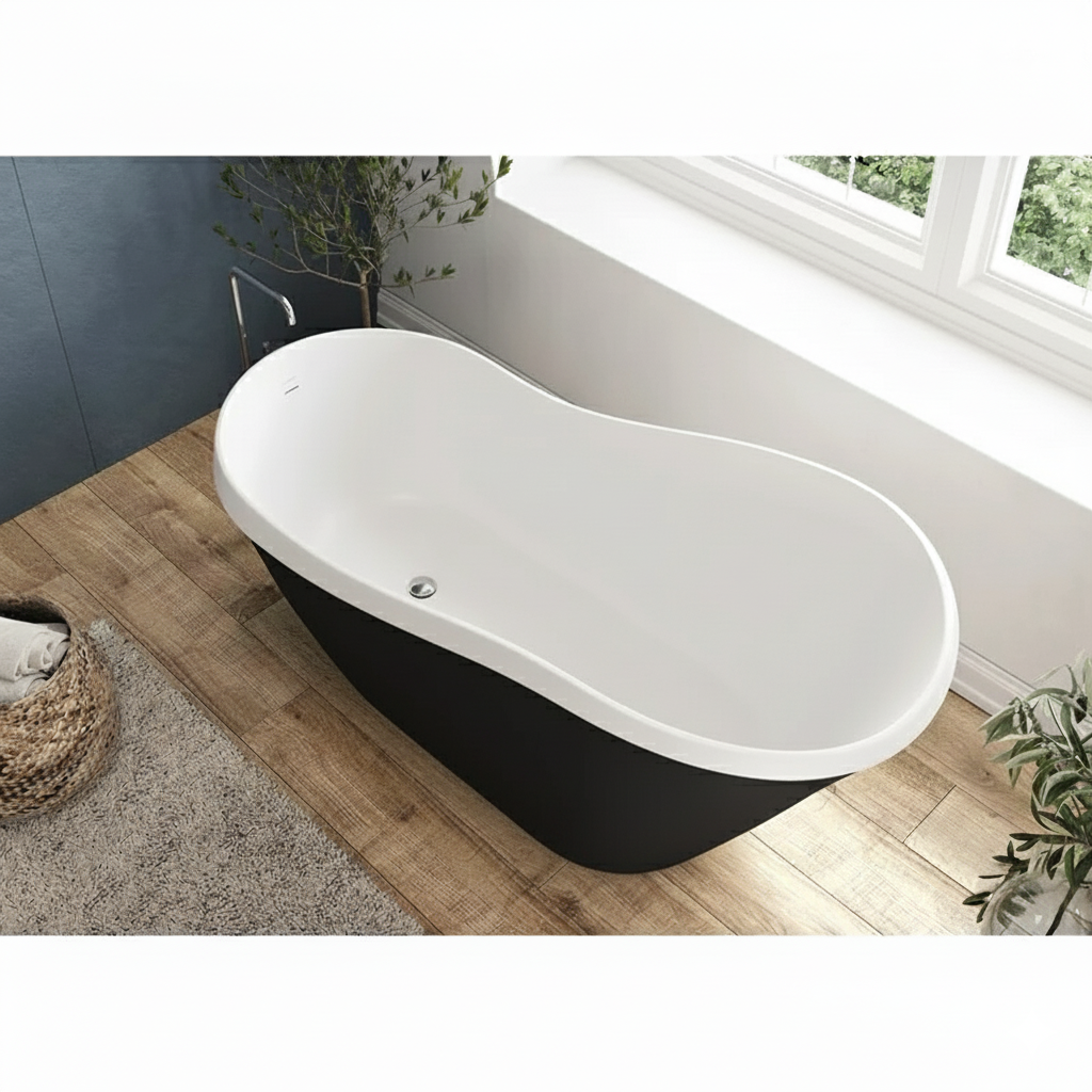 Acquabella Serena Center Drain 67x28 Freestanding Bathtub in Snow White with Matte Black, SB6728MBW, Retail: $10,000.00, FINAL PRICE: $1,499.99 + TAX