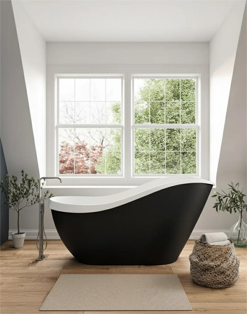 Acquabella Serena Center Drain 67x28 Freestanding Bathtub in Snow White with Matte Black, SB6728MBW, Retail: $10,000.00, FINAL PRICE: $1,499.99 + TAX
