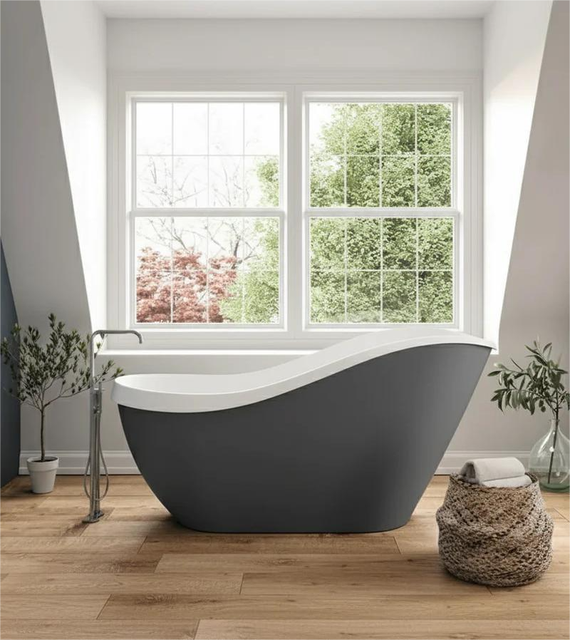 Acquabella Serena Center Drain 67x28 Freestanding Bathtub in Snow White and Dark Grey, SB6728MDW, Retail: $10,000.00, FINAL PRICE: $1,499.99 + TAX