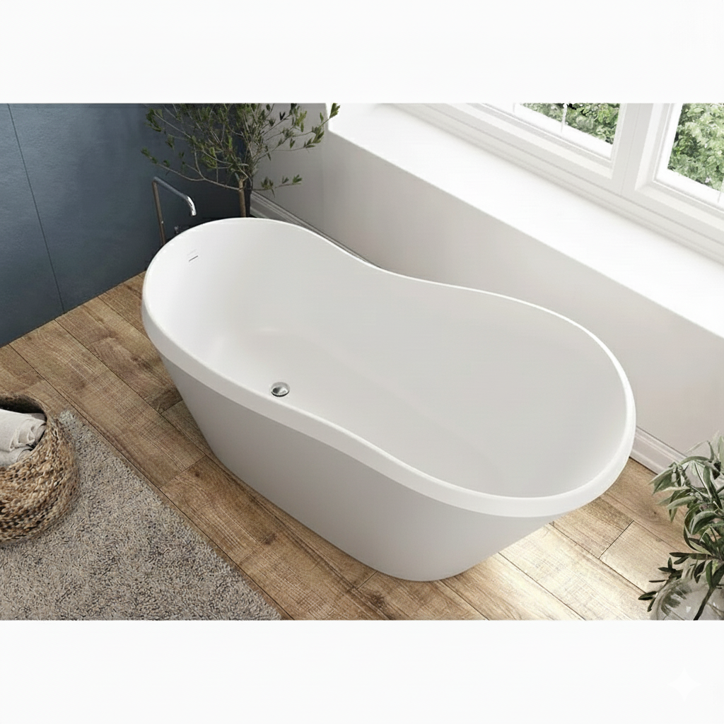 Acquabella Serena Center Drain 67x28 Freestanding Bathtub in Snow White and Light Grey, SB6728MLW, MSRP: $10,000.00, FINAL PRICE: $1,499.99 + TAX