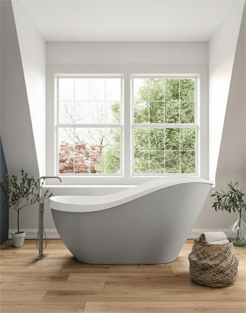 Acquabella Serena Center Drain 67x28 Freestanding Bathtub in Snow White and Light Grey, SB6728MLW, MSRP: $10,000.00, FINAL PRICE: $1,499.99 + TAX