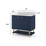 *ASSEMBLY REQUIRED* Summit Lane Calletano 36-in Navy Blue Undermount Single Sink Bathroom Vanity with White Quartz Top, SL36CTV, [FB232], MSRP: $1,339.00, Final Price: $549.99 + Tax
