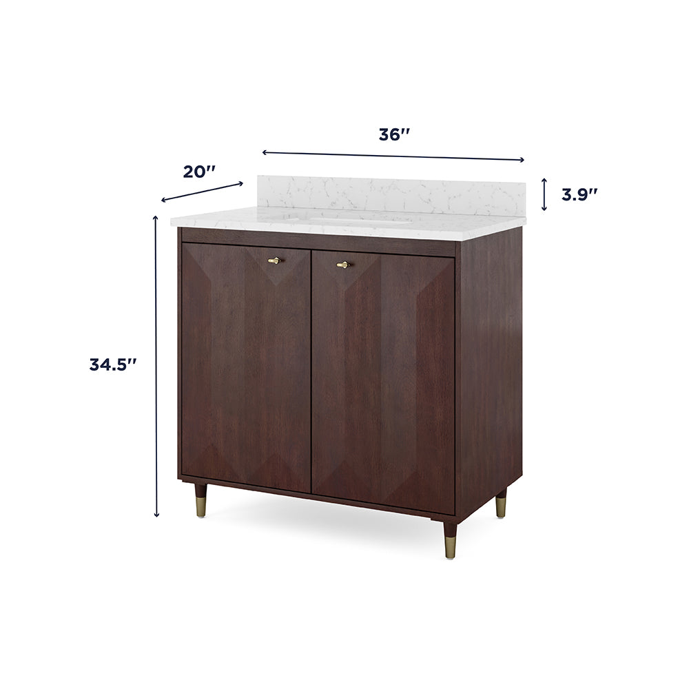 Summit Lane Esterhaus 36-in Brown Undermount Single Sink Bathroom Vanity with White Lightly Veined Quartz Top, SL36EHV, [FB236], MSRP: $1,479.00, Final Price: $549.99 + Tax ** ASSEMBLY REQUIRED **