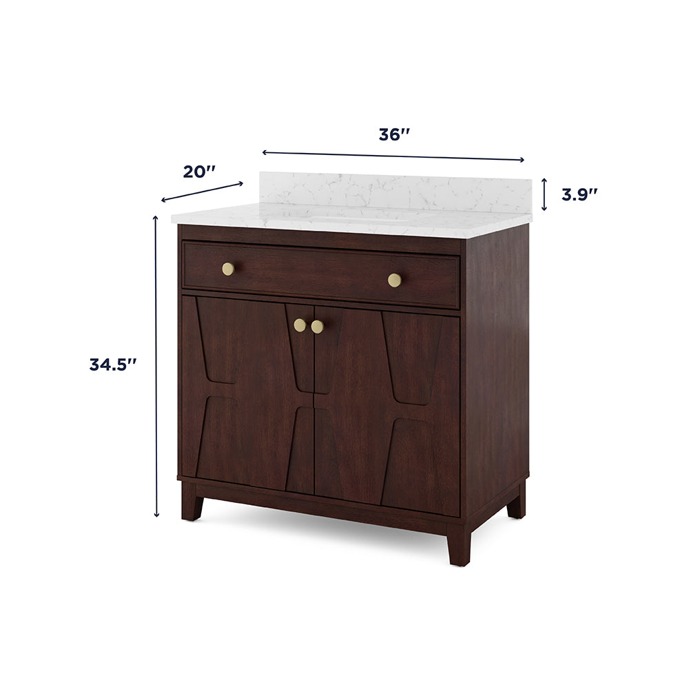 Summit Lane Flaherty 36-in Espresso Undermount Single Sink Bathroom Vanity with White Lightly Veined Quartz Top, SL36FLV, [FB240], MSRP: $1,329.00, Final Price: $549.99 + Tax
