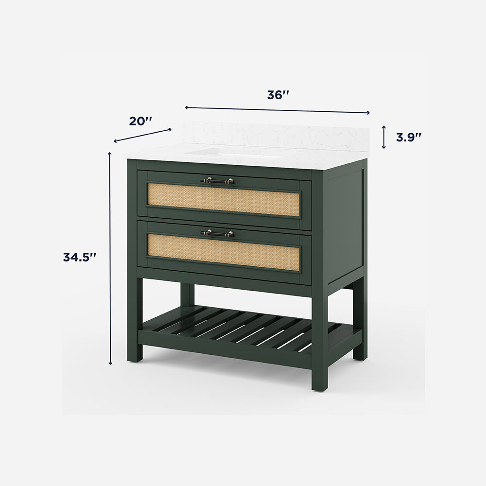 Summit Lane Thurston 36-in Green Undermount Single Sink Bathroom Vanity with White Lightly Veined Quartz Top, SL36TTV, [FB250], MSRP: $1,569.00, Final Price: $549.99 + Tax
