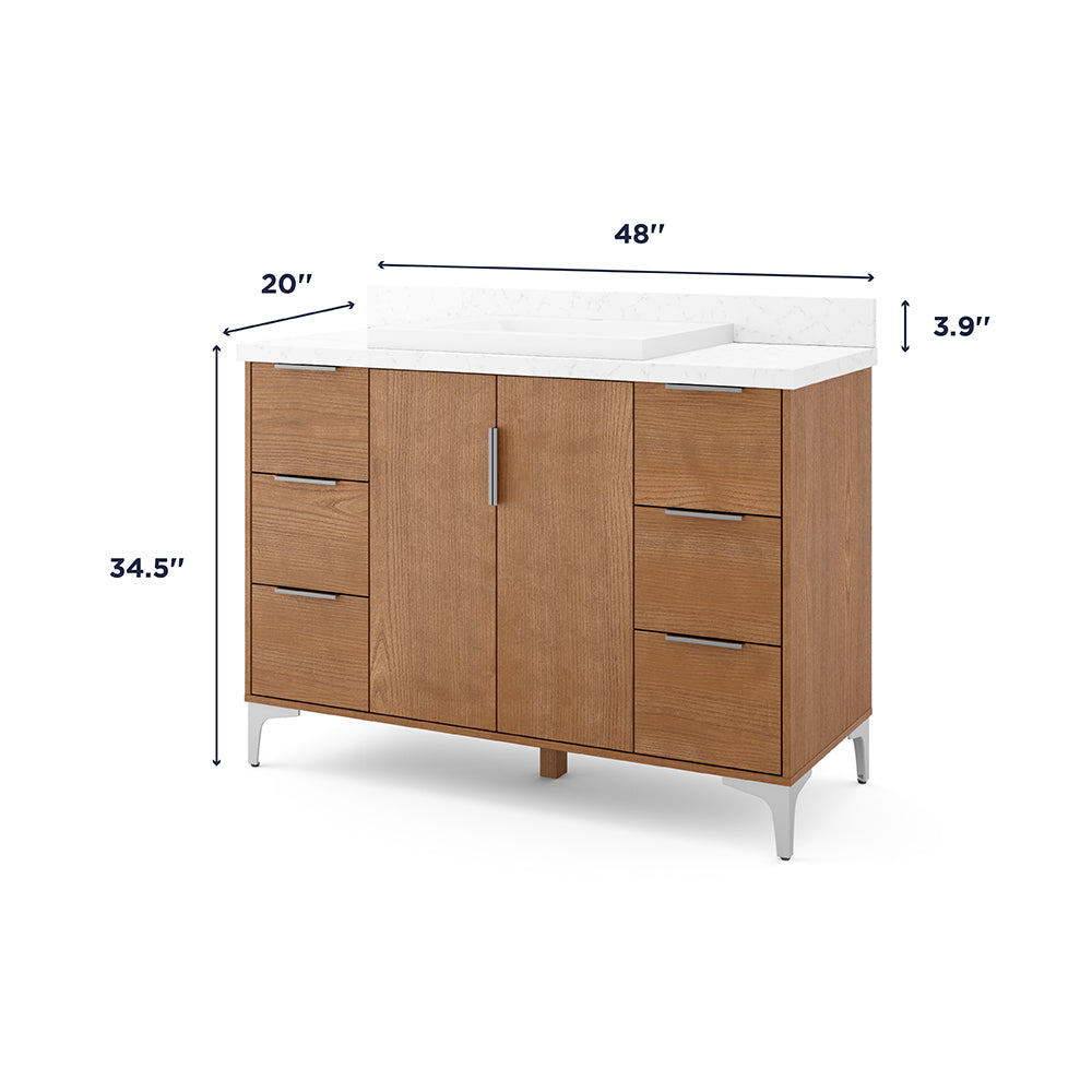 ** ASSEMBLY REQUIRED ** Summit Lane Bates 48-in Light Oak Single Sink Bathroom Vanity with White Lightly Veined Quartz Top, SL48BTV, [FB228], MSRP: $2,109.00, Final Price: $749.99 + Tax