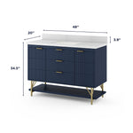 *ASSEMBLY REQUIRED* Summit Lane Calletano 48-in Navy Blue Undermount Single Sink Bathroom Vanity with White Quartz Top, SL48CTV, [FB233], MSRP: $3,799.00, Final Price: $749.99 + Tax
