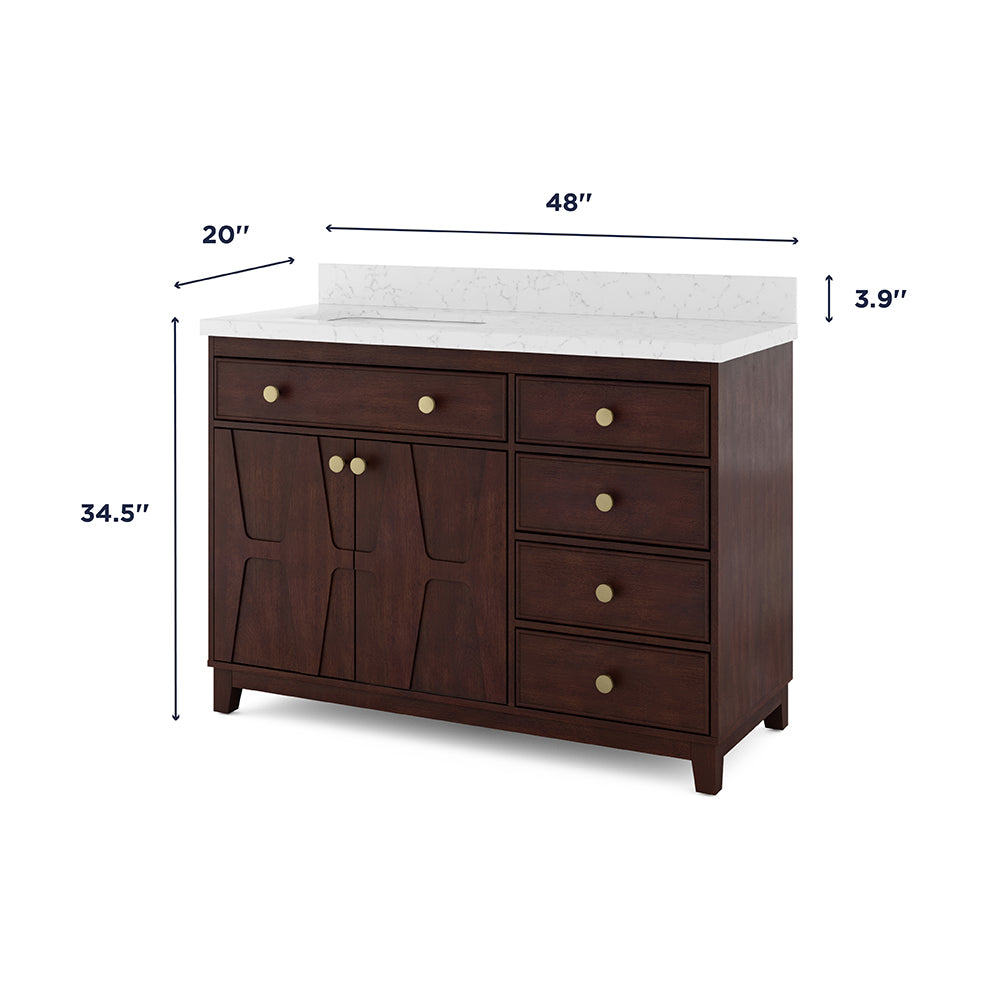 Summit Lane Flaherty 48-in Espresso Undermount Single Sink Bathroom Vanity with White Lightly Veined Quartz Top, SL48FLV, [FB241], MSRP: $2,099.00, Final Price: $749.99 + Tax