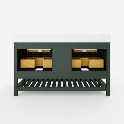 Summit Lane Thurston 60-in Green Undermount Double Sink Bathroom Vanity with White Lightly Veined Quartz Top, SL60TTV, [FB252], MSRP: $2,459.00, Final Price: $899.99 + Tax