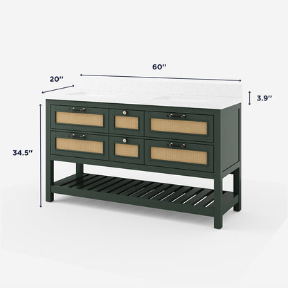 Summit Lane Thurston 60-in Green Undermount Double Sink Bathroom Vanity with White Lightly Veined Quartz Top, SL60TTV, [FB252], MSRP: $2,459.00, Final Price: $899.99 + Tax
