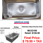 Duko Sink 32-IN Undermount Single Bowl (Sink Only), MU3218S