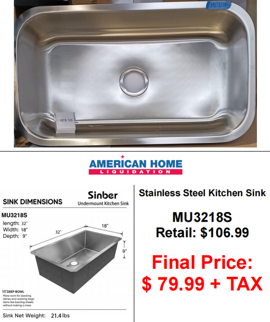 Duko Sink 32-IN Undermount Single Bowl (Sink Only), MU3218S