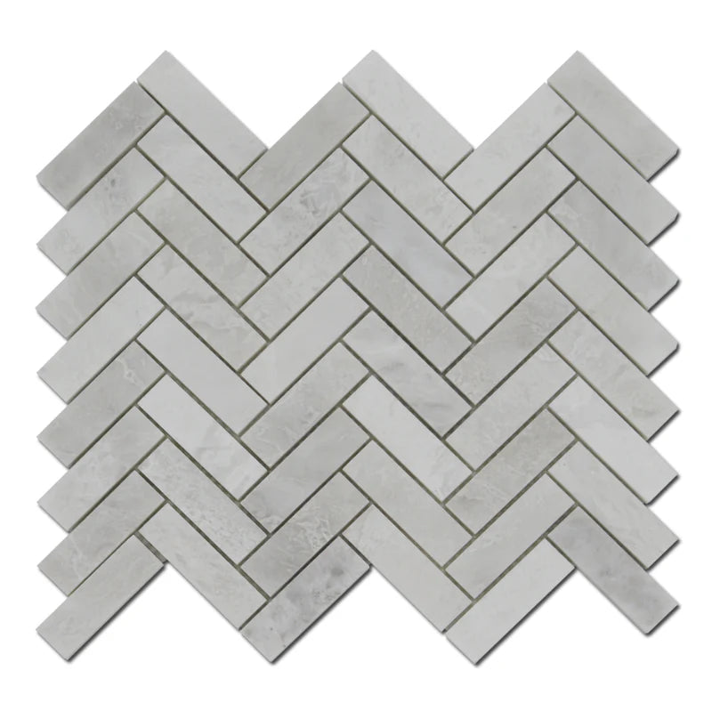 **PER PC** Iceberg Herringbone 12x12 Polished Marble Mosaic, 5sf, 5pcs, 27 lbs, FINAL PRICE: $5.99/pc, $29.95/bx + Tax