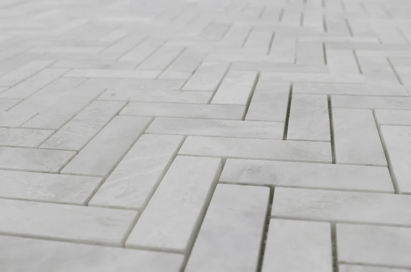 **PER PC** Iceberg Herringbone 12x12 Polished Marble Mosaic, 5sf, 5pcs, 27 lbs, FINAL PRICE: $5.99/pc, $29.95/bx + Tax