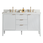 Tulip 60-in Double Sink Vanity with Engineered Carrara Top in White, Tulip13060WH [FB318], Retail: $1,590.00, FINAL PRICE: $1,299.99 + TAX