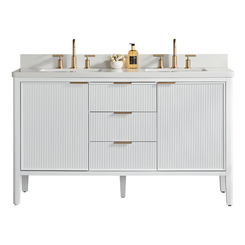 Tulip 60-in Double Sink Vanity with Engineered Carrara Top in White, Tulip13060WH [FB318], Retail: $1,590.00, FINAL PRICE: $1,299.99 + TAX