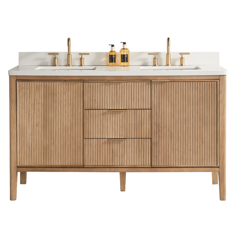 Tulip 60-in Double Sink Vanity with Engineered Carrara Top in Light Coffee, Tulip13060LC [FB317], Retail: $1,590.00, FINAL PRICE: $1,299.99 + TAX [FBM-171]