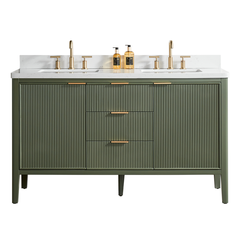 Tulip 60-in Double Sink Vanity with Engineered Carrara Top in Loden Green , Tulip13060GR [FB316], Retail: $1,590.00, FINAL PRICE: $1,299.99 + TAX